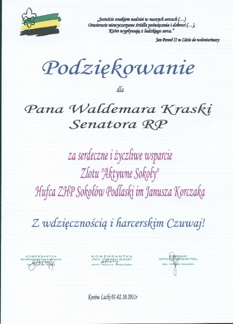 Podziękowanie Hufiec Sokołów Podlaski